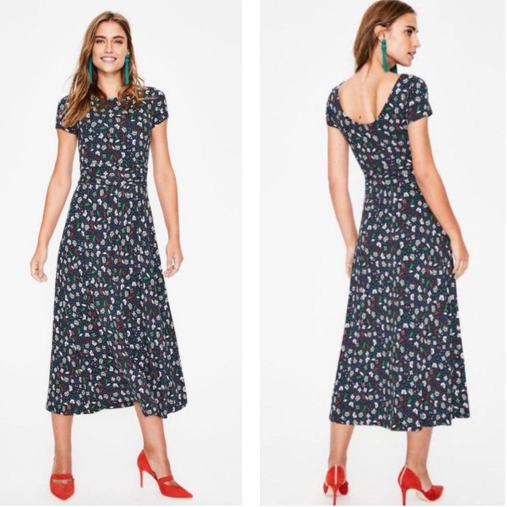 Boden Alda Jersey Midi Dress in the Navy Blossom Vine patter 12
